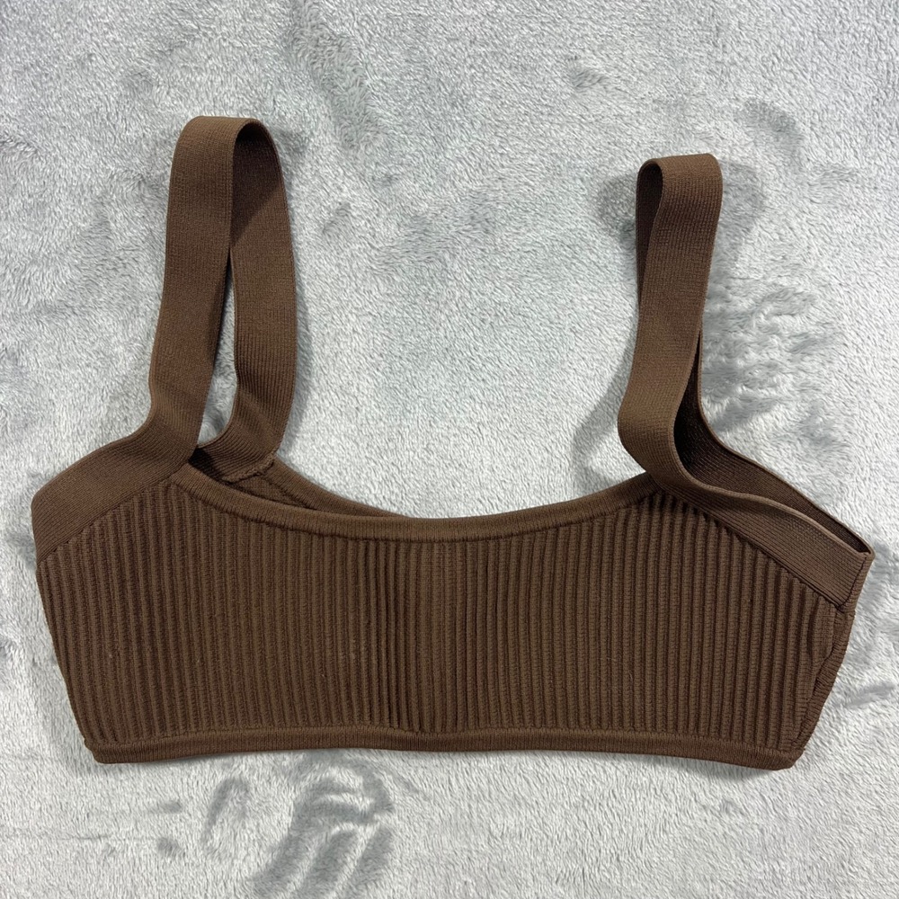 Forever 21 Ribbed Knit Crop Top Womens Small Brown Good Scoop Neck Bralette